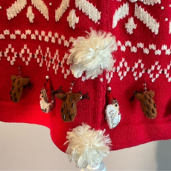 Just B Lg Cutest “Ugly Christmas Sweater”, Felt/Beaded Stuffed Reindeer, Santas - Picture 7 of 16